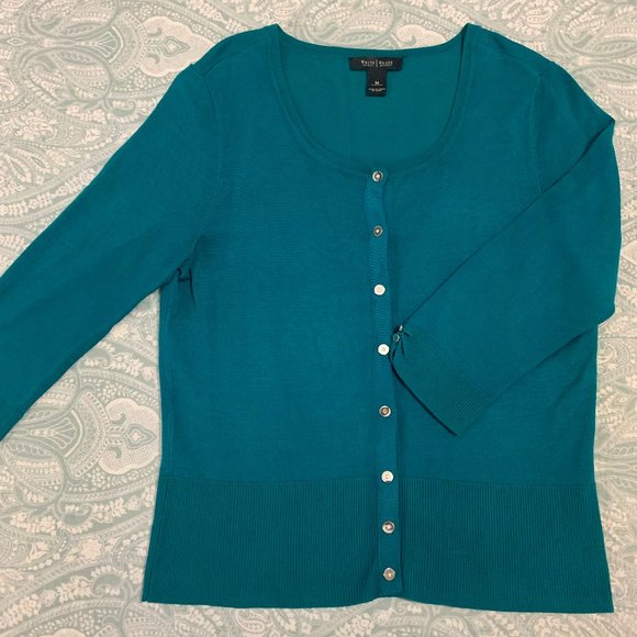White House Black Market Sweaters - White House Black Market Teal Cardigan